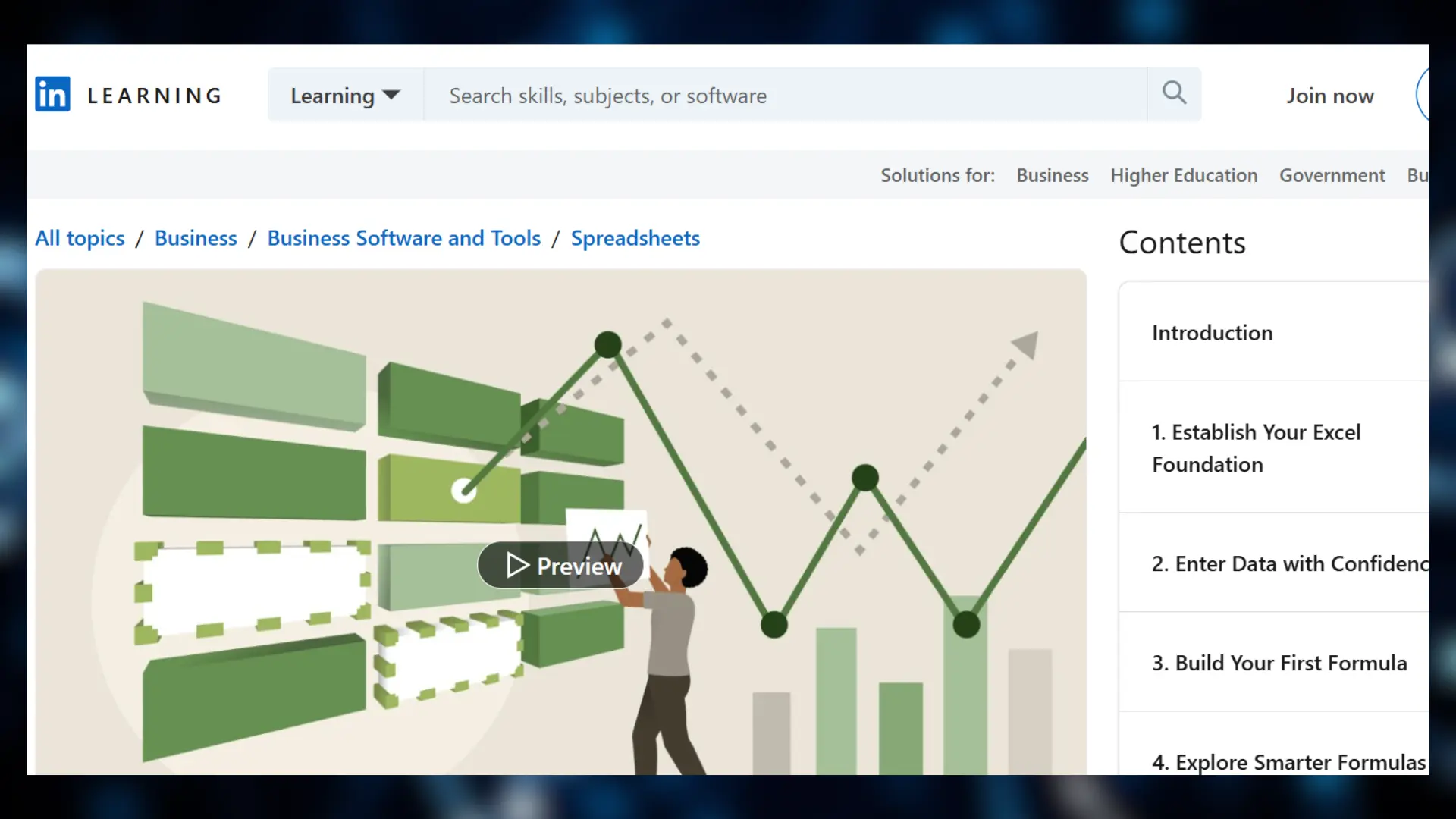 illustration of a person interacting with a spreadsheet data visualization on linkedin learning