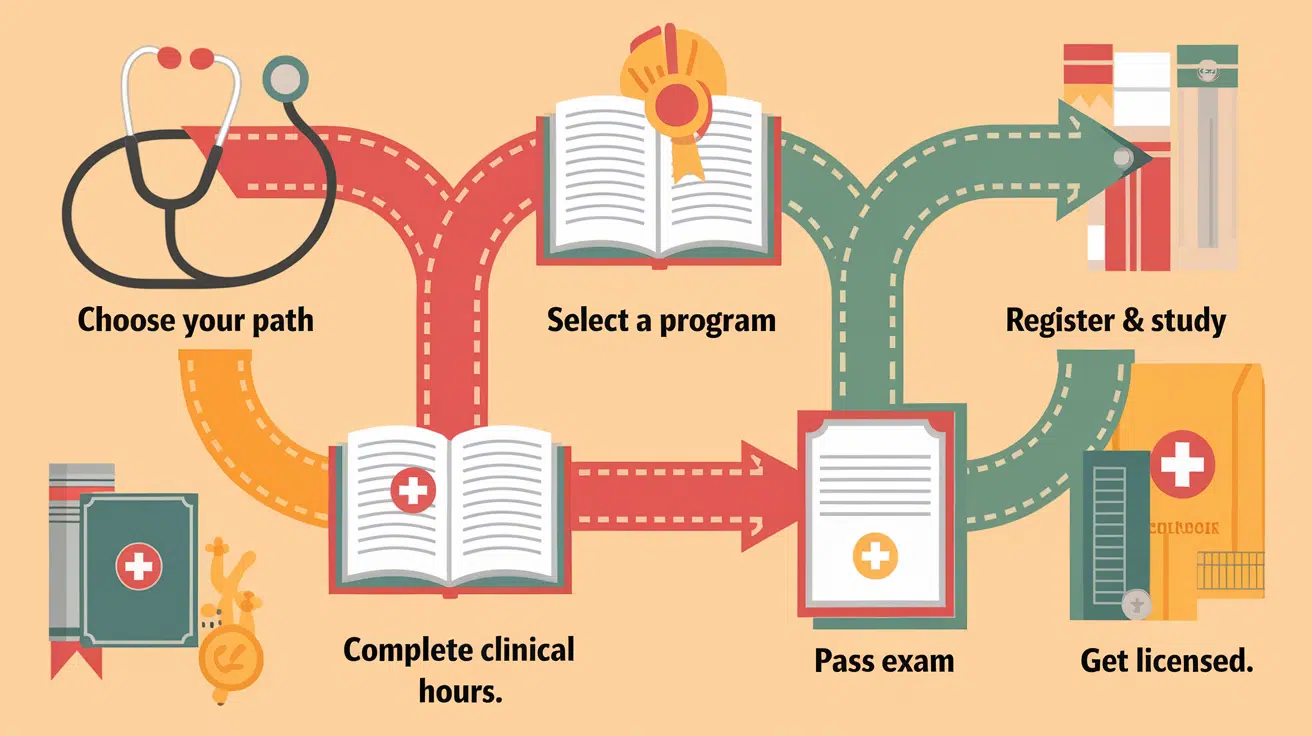 Infographic showing six steps to a CNA career path