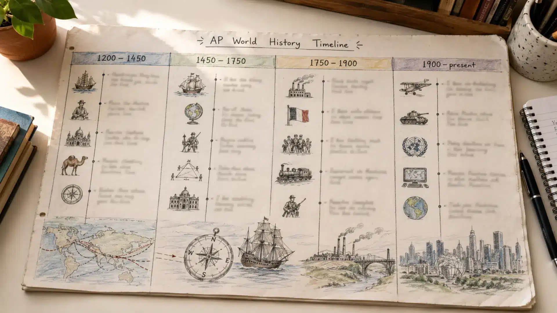 ap world history timeline illustrated chart showing four periods from 1200 to present