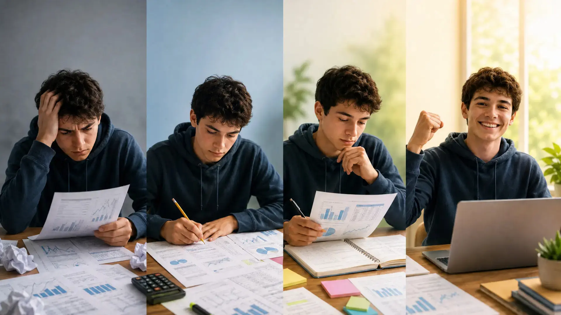 student progress from confusion to confidence while studying act science with charts notes and study materials
