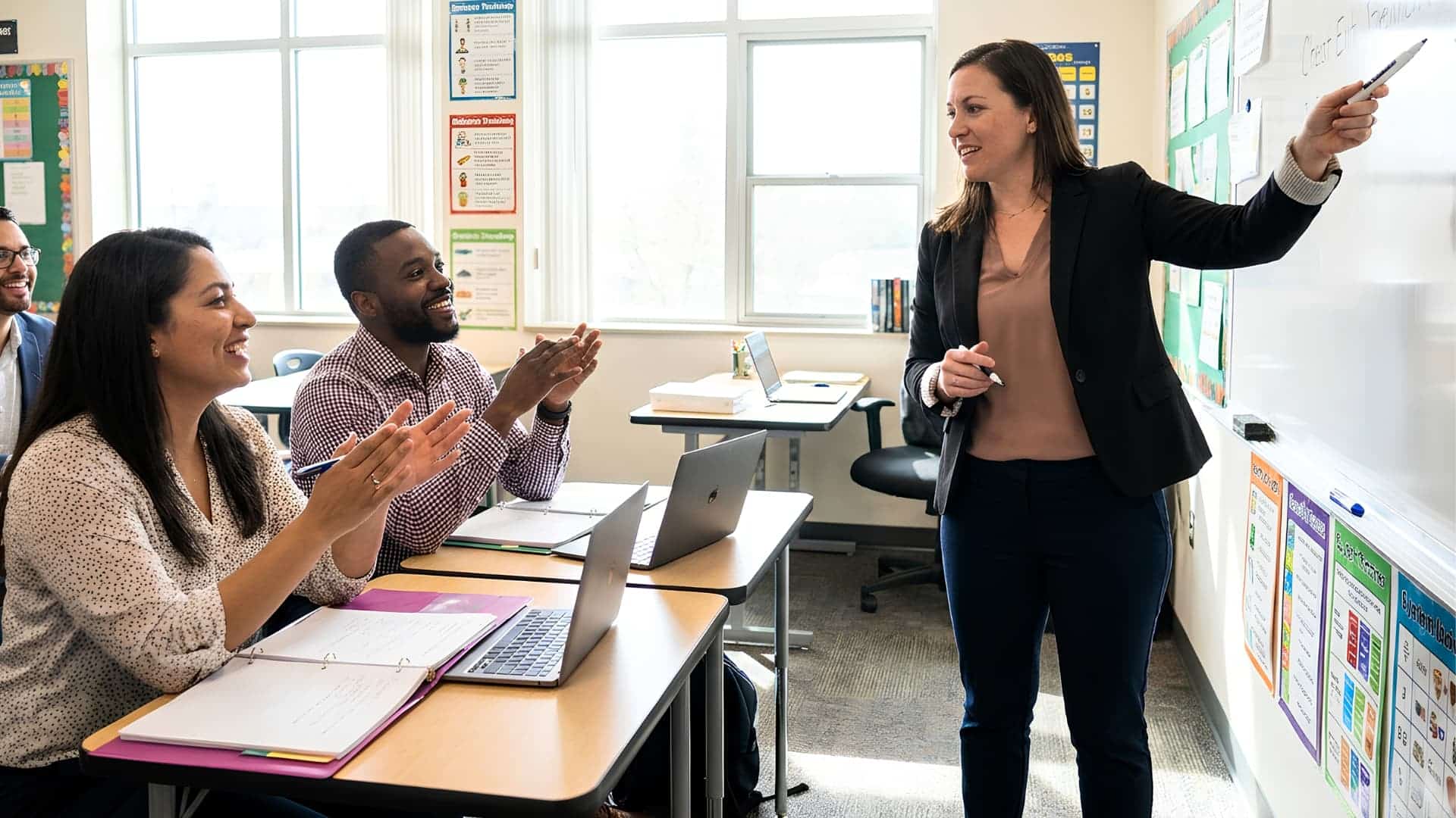 alternative teacher certification training session with candidates learning from an instructor in a classroom setting