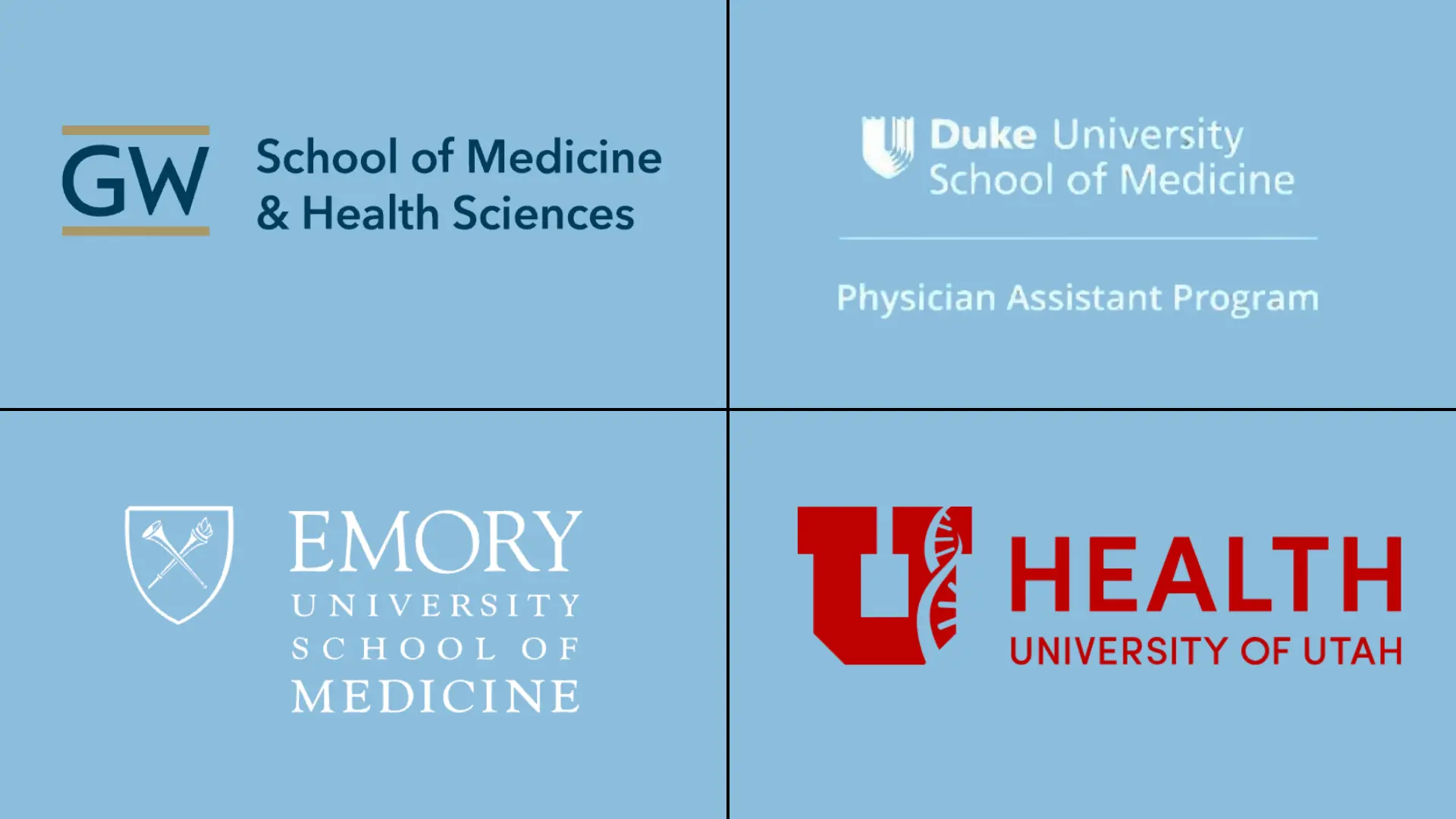 logos of gw, duke, emory, and university of utah health representing top pa schools in the us