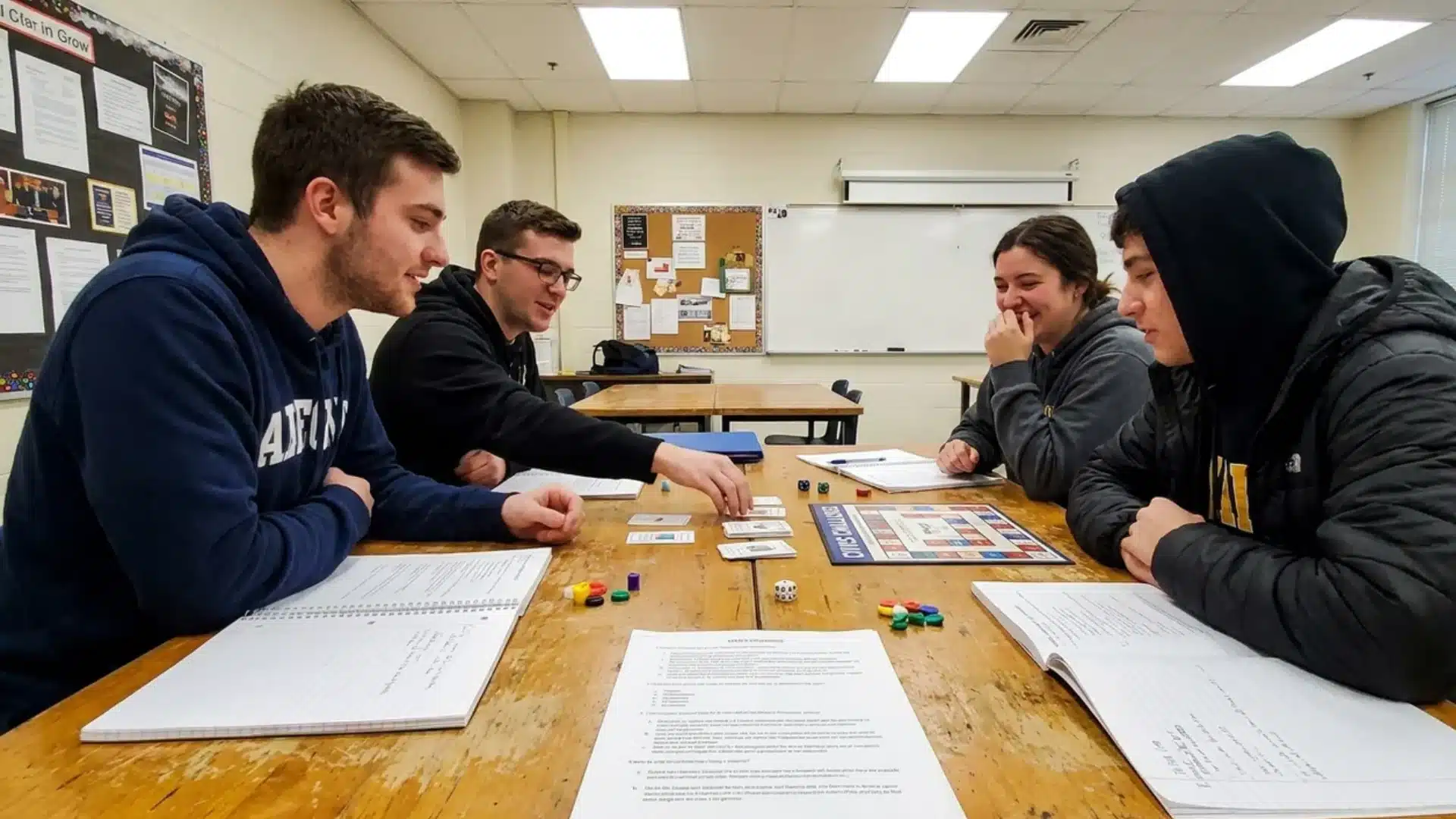 students using career exploration cards and worksheets together during a classroom group activity