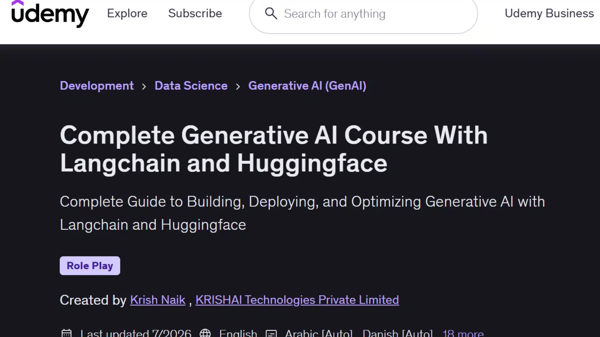 udemy generative ai course covering langchain and hugging face for building and deploying ai applications