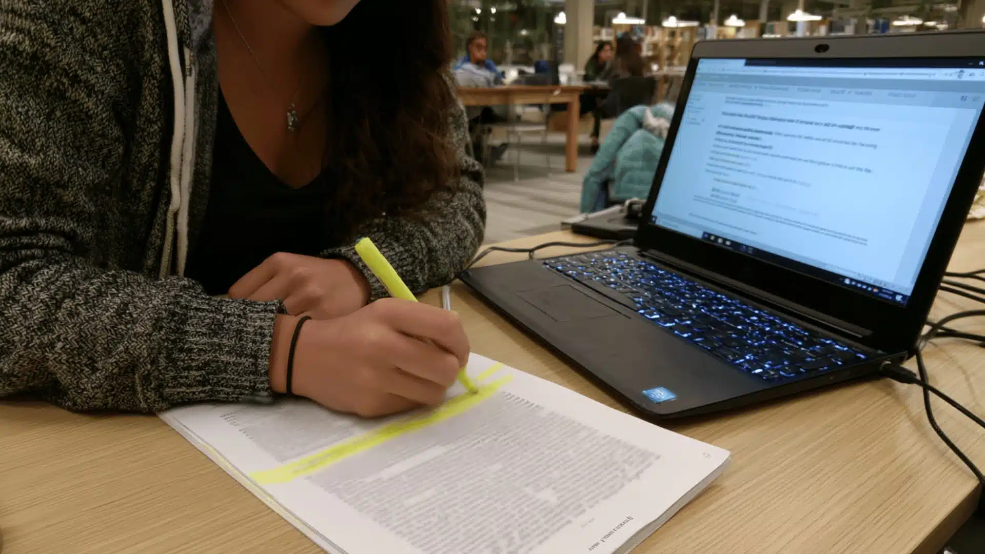 student highlighting study material beside a laptop while preparing for an online tsi practice test