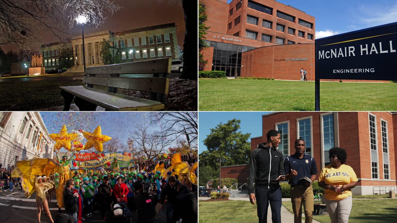 ncat campus buildings and student life collage showing university landmarks and activities