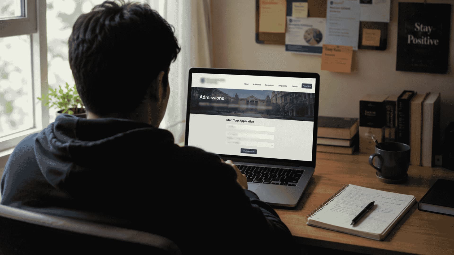student reviewing university admissions application portal on laptop for NYU application process