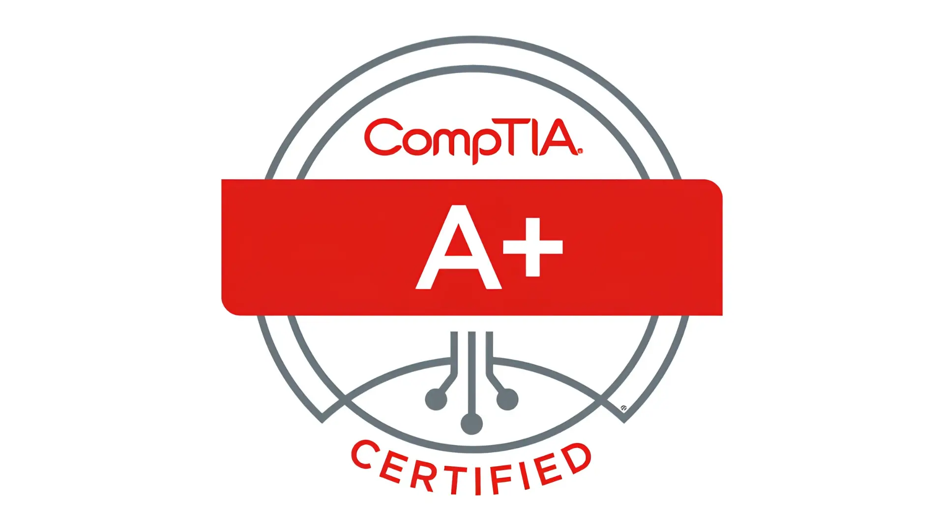 official comptia a+ certified badge with circuit board design on white background