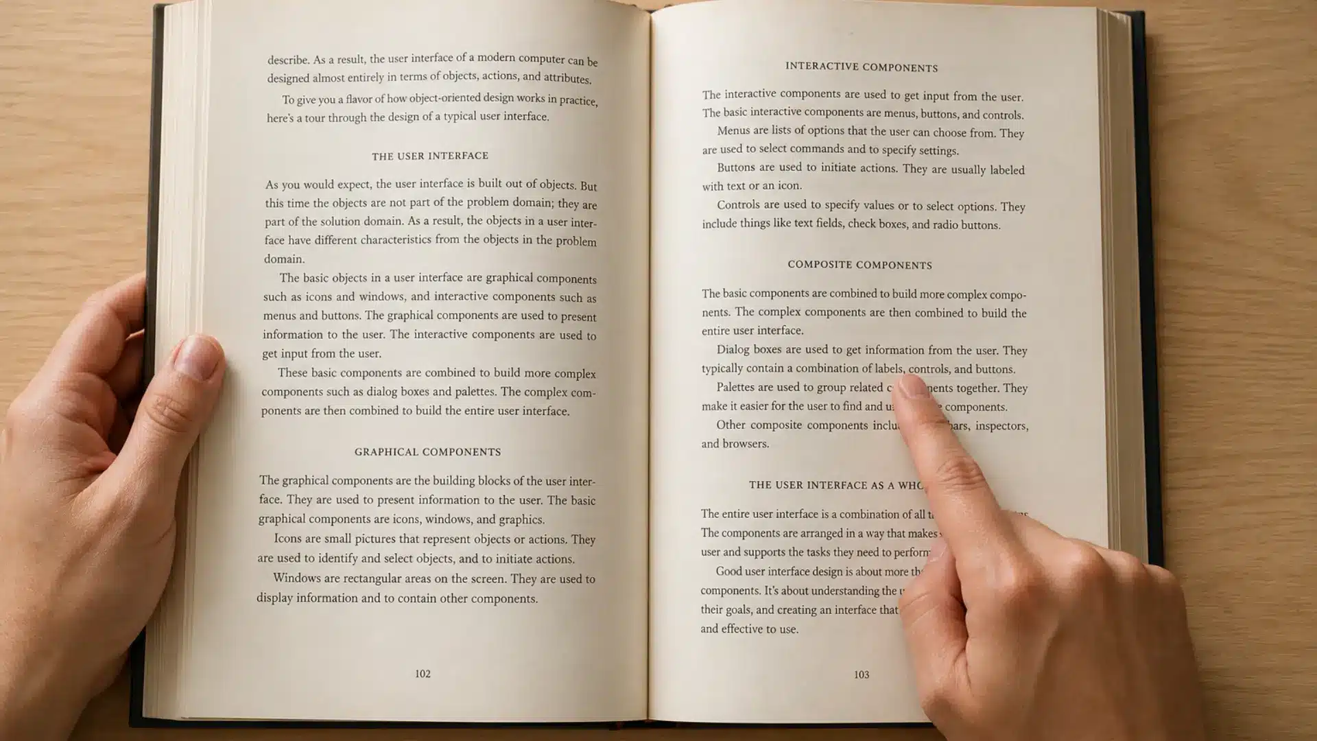 reader using a finger to guide eye movement across an open textbook while practicing faster reading
