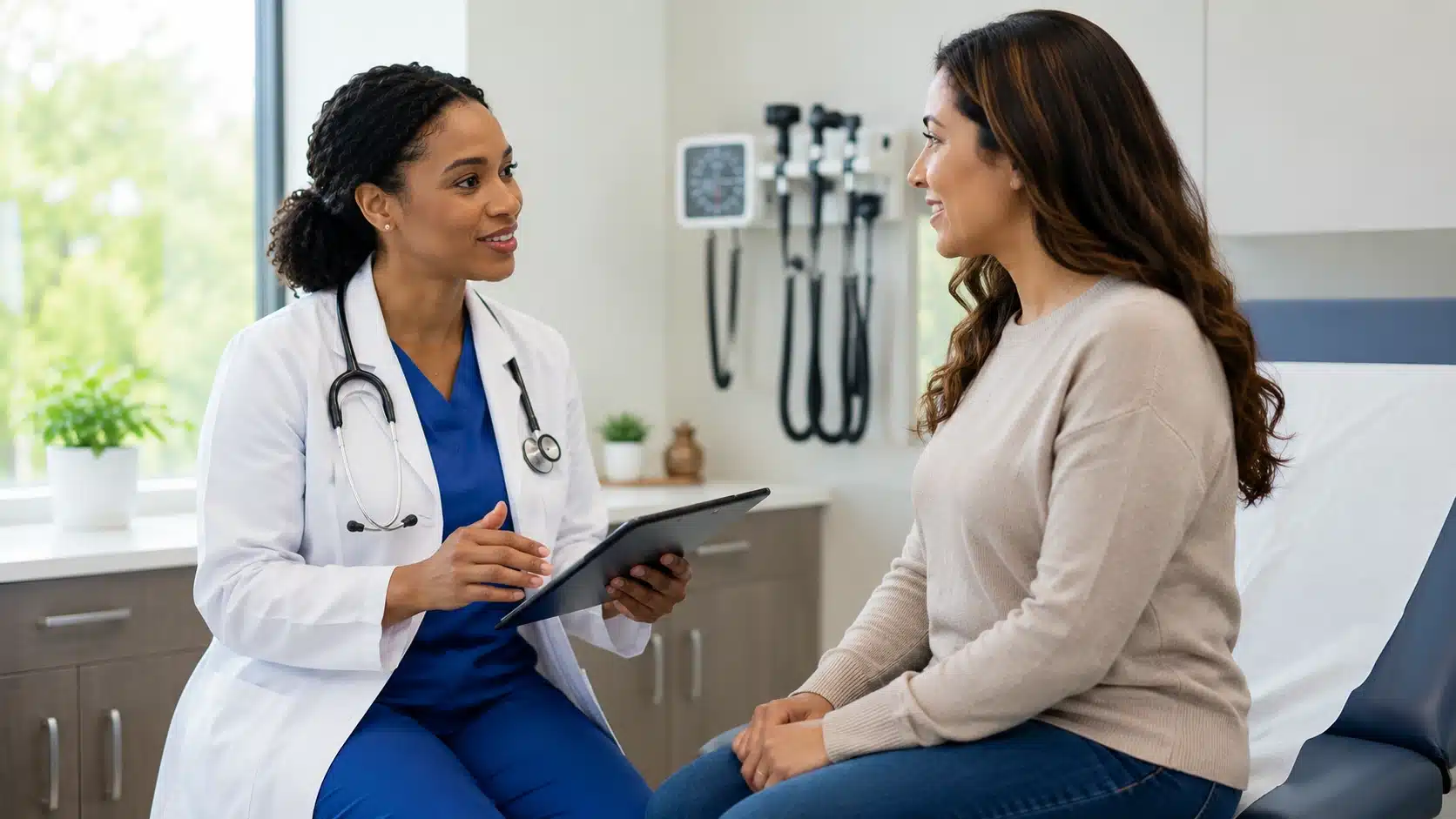 crnp discussing preventive care and wellness goals with a patient during a routine checkup