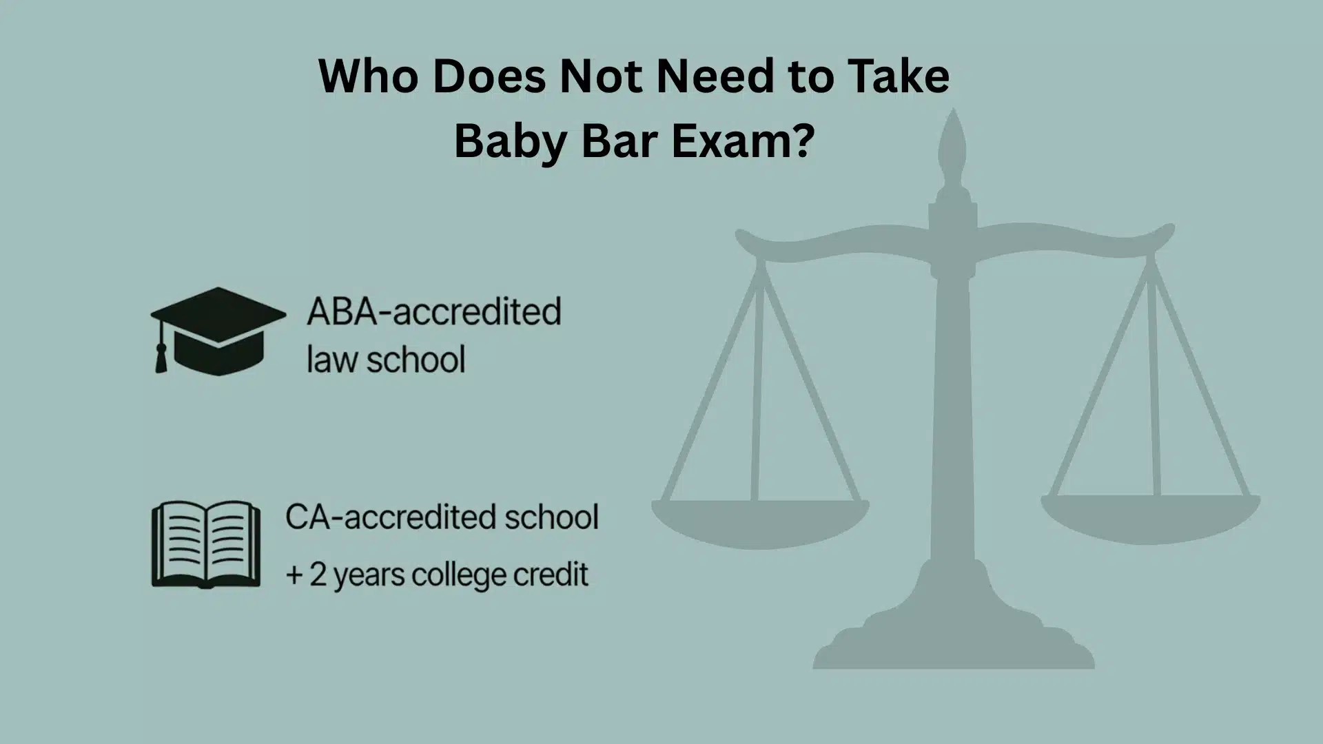 graphic explaining who may not need the baby bar exam, including aba and california law students